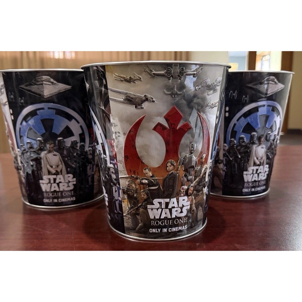 Disney‎ Star Wars Rogue One Promotional Movie Metal Tin Popcorn Bucket Lot Of 3